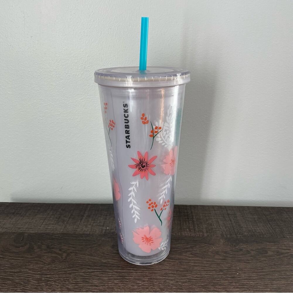 Starbucks Quetzal Bird Flowers Floral Acrylic Tumbler Venti 24 Oz Teal Lid Used